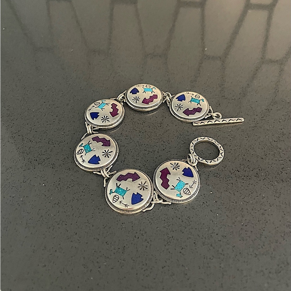 Native American sterling bracelet multi stone  inlay
